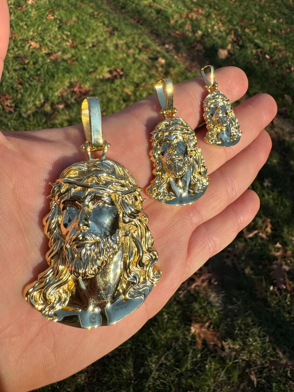 HarlemBling HEAVY Real Solid 925 Silver 14k Gold Vermeil Plain Jesus Piece Pendant Necklace