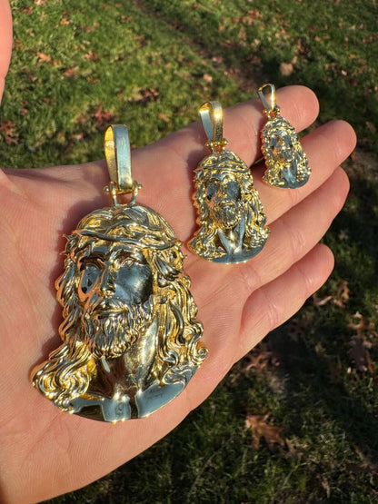 HarlemBling HEAVY Real Solid 925 Silver 14k Gold Vermeil Plain Jesus Piece Pendant Necklace