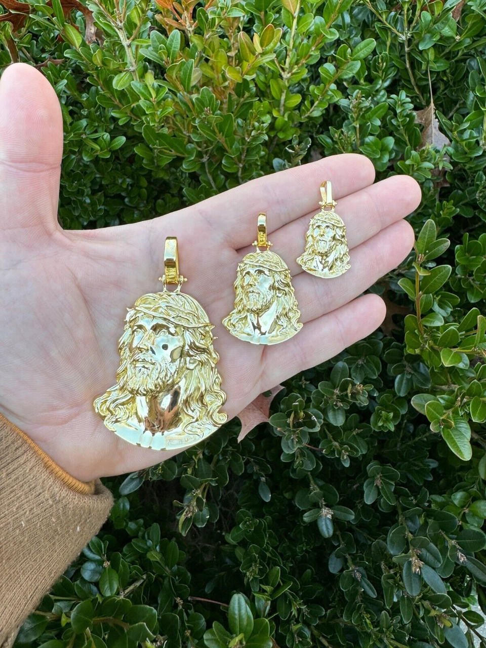 HarlemBling HEAVY Real Solid 925 Silver 14k Gold Vermeil Plain Jesus Piece Pendant Necklace