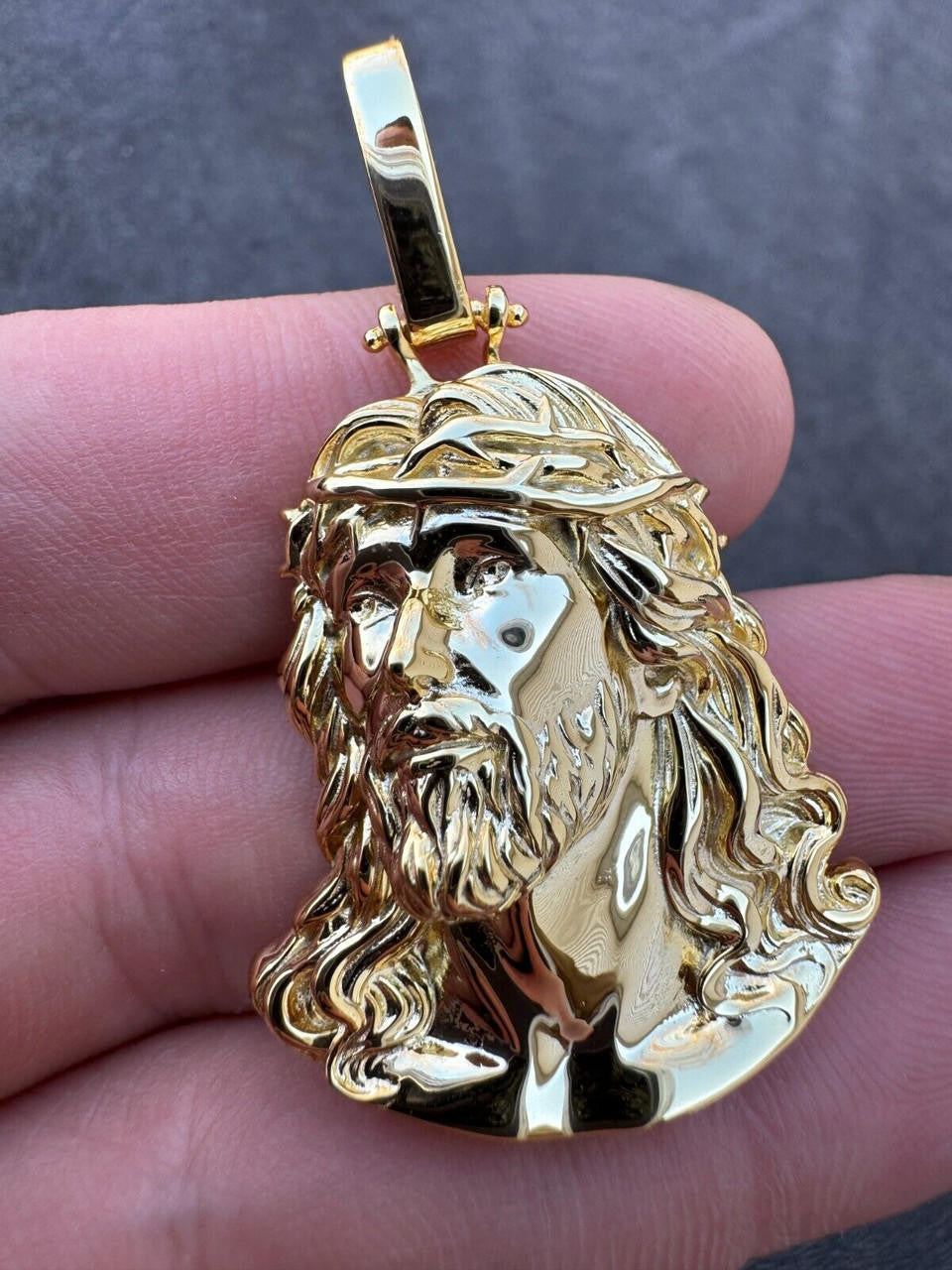 HarlemBling HEAVY Real Solid 925 Silver 14k Gold Vermeil Plain Jesus Piece Pendant Necklace