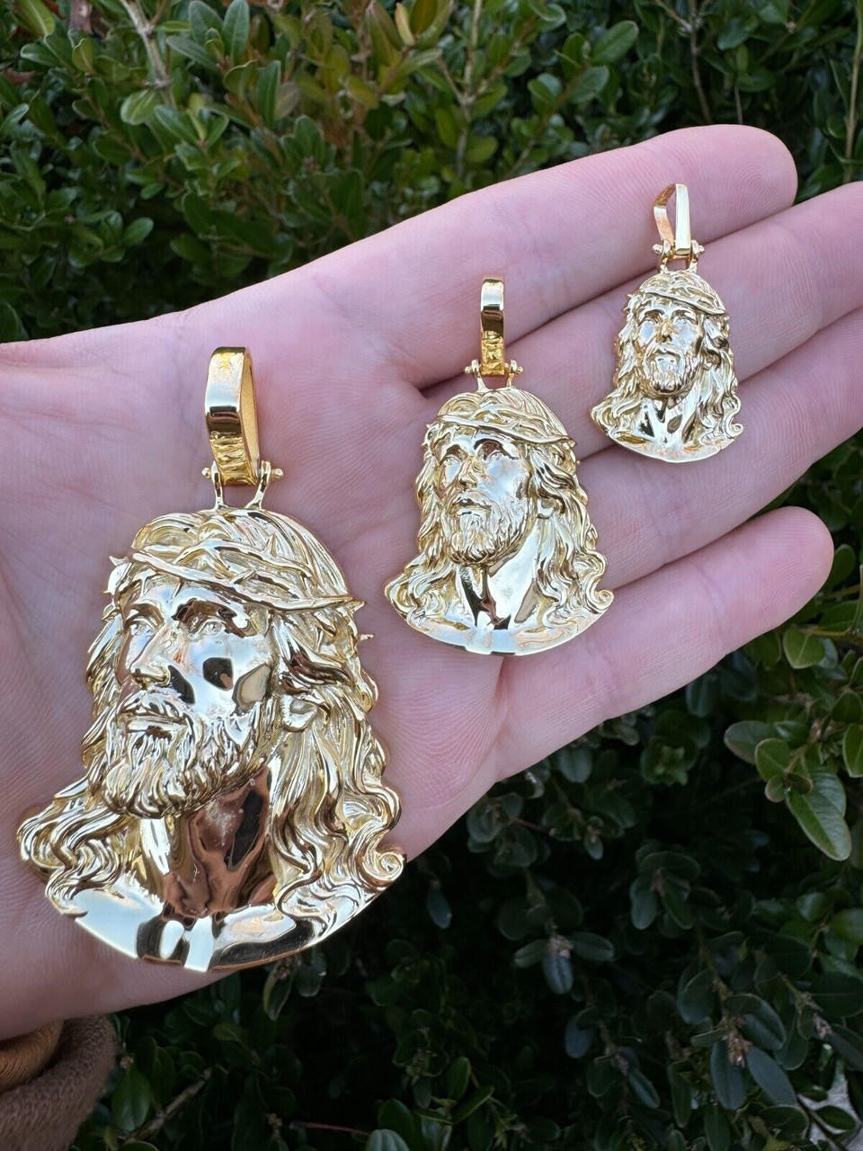 HarlemBling HEAVY Real Solid 925 Silver 14k Gold Vermeil Plain Jesus Piece Pendant Necklace