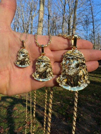 HarlemBling HEAVY Real Solid 925 Silver 14k Gold Vermeil Plain Jesus Piece Pendant Necklace