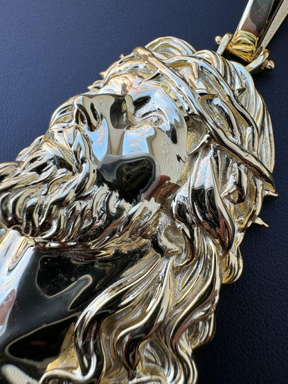 HarlemBling HEAVY Real Solid 925 Silver 14k Gold Vermeil Plain Jesus Piece Pendant Necklace