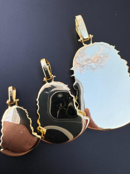 HarlemBling HEAVY Real Solid 925 Silver 14k Gold Vermeil Plain Jesus Piece Pendant Necklace