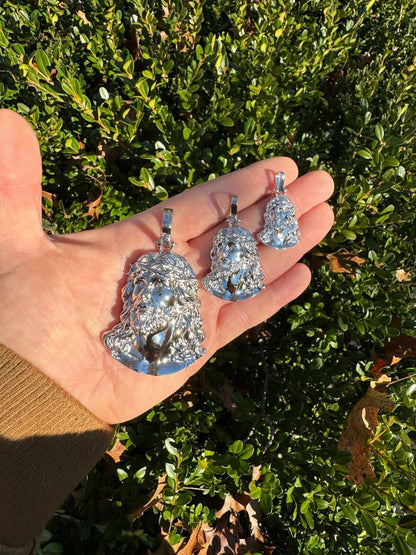 HarlemBling HEAVY Real Solid 925 Sterling Silver Plain Jesus Piece Pendant Necklace DETAILED