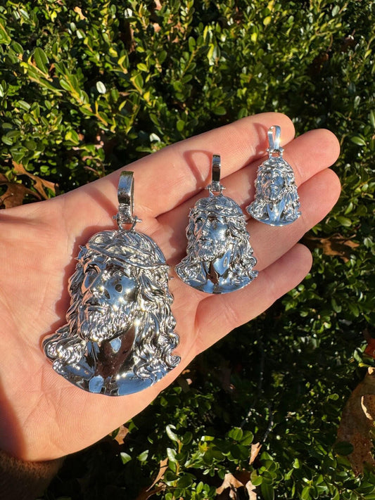 HarlemBling HEAVY Real Solid 925 Sterling Silver Plain Jesus Piece Pendant Necklace DETAILED