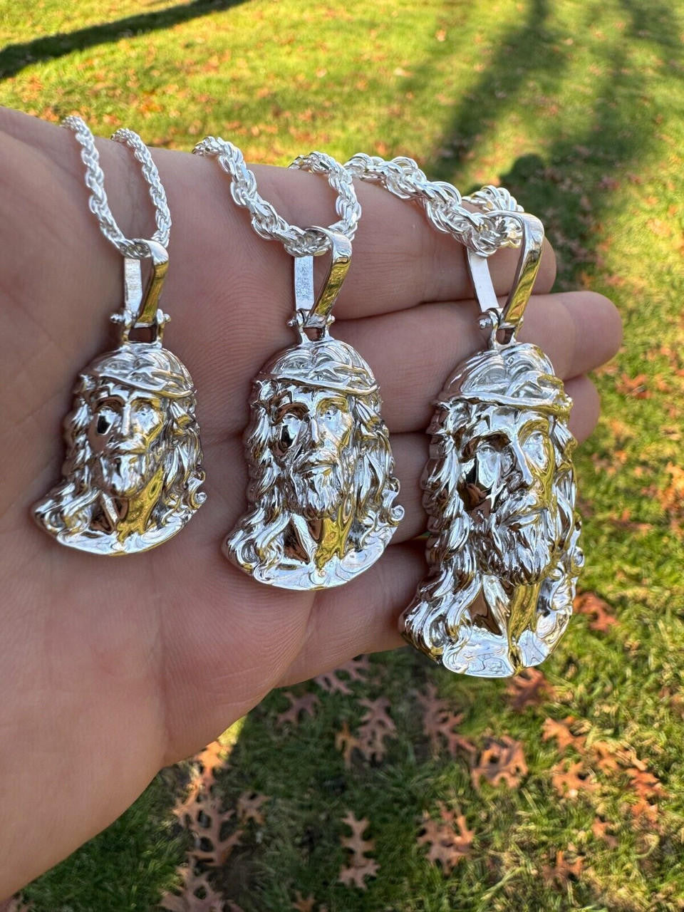 HarlemBling HEAVY Real Solid 925 Sterling Silver Plain Jesus Piece Pendant Necklace DETAILED