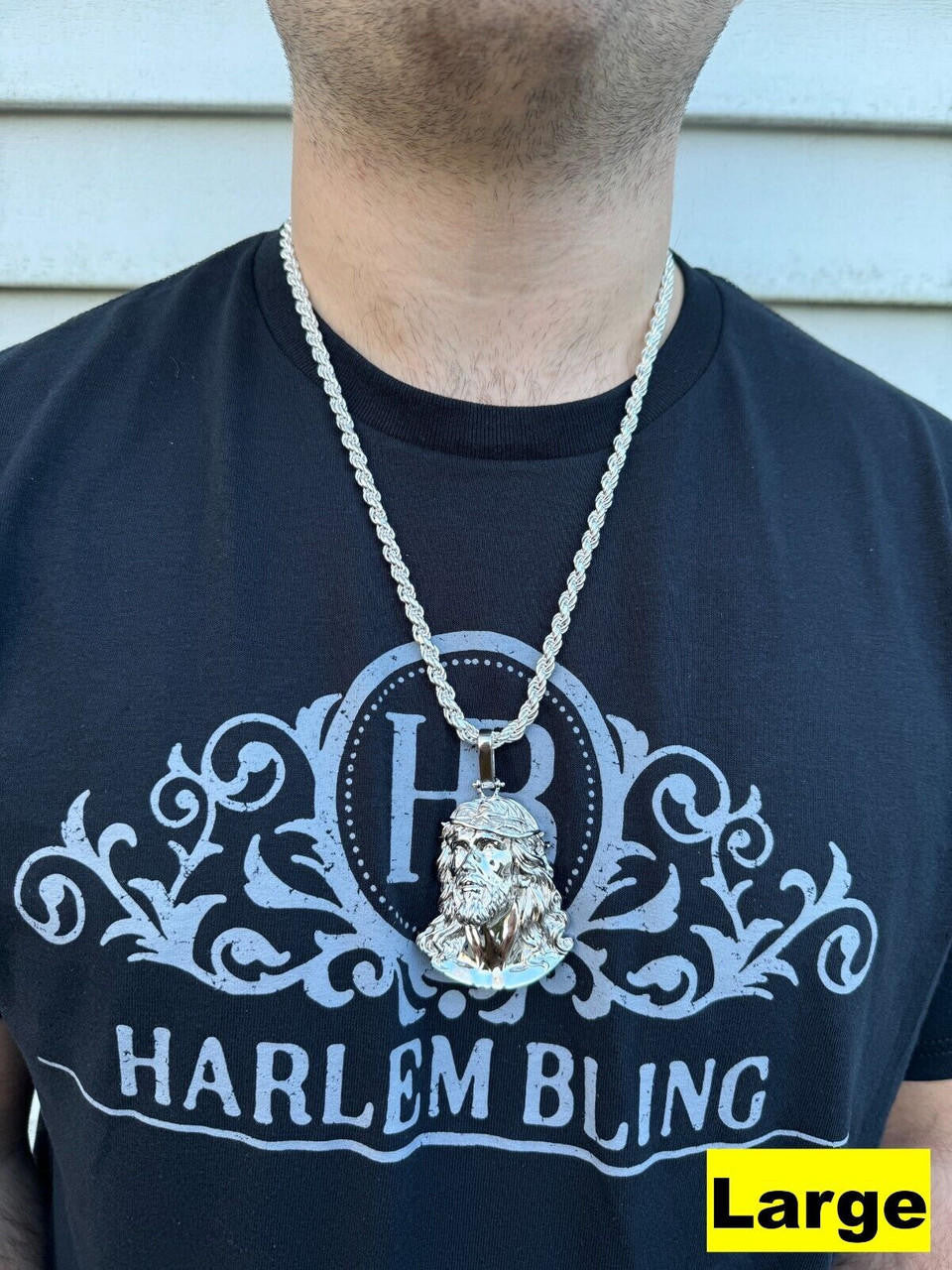 HarlemBling HEAVY Real Solid 925 Sterling Silver Plain Jesus Piece Pendant Necklace DETAILED