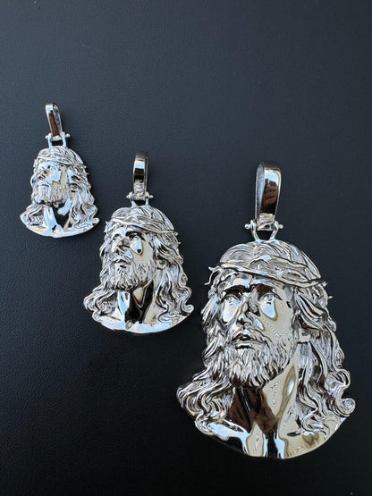 HarlemBling HEAVY Real Solid 925 Sterling Silver Plain Jesus Piece Pendant Necklace DETAILED
