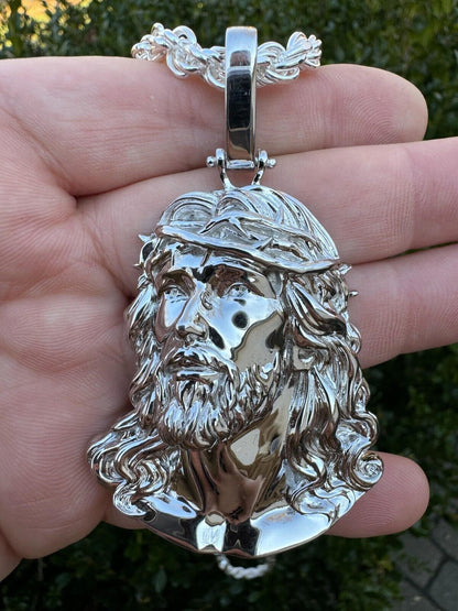 HarlemBling HEAVY Real Solid 925 Sterling Silver Plain Jesus Piece Pendant Necklace DETAILED