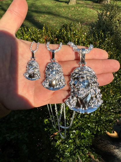 HarlemBling HEAVY Real Solid 925 Sterling Silver Plain Jesus Piece Pendant Necklace DETAILED