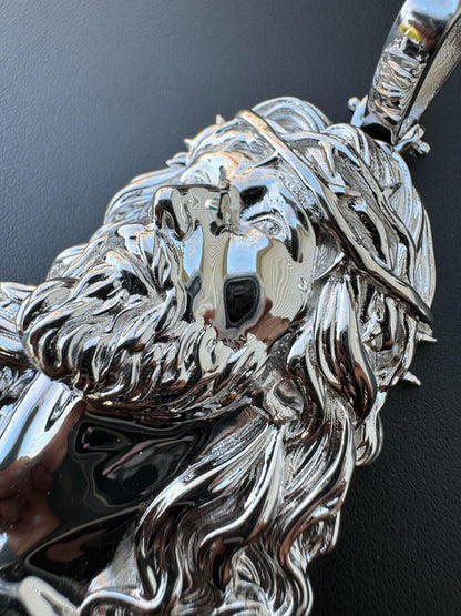 HarlemBling HEAVY Real Solid 925 Sterling Silver Plain Jesus Piece Pendant Necklace DETAILED