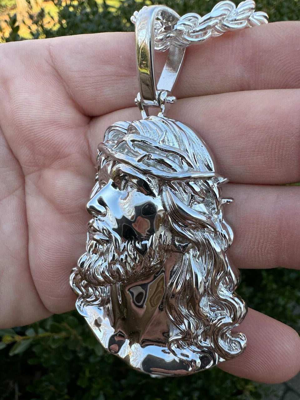 HarlemBling HEAVY Real Solid 925 Sterling Silver Plain Jesus Piece Pendant Necklace DETAILED