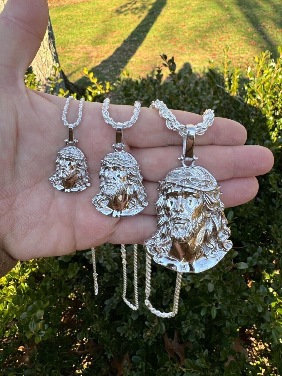 HarlemBling HEAVY Real Solid 925 Sterling Silver Plain Jesus Piece Pendant Necklace DETAILED