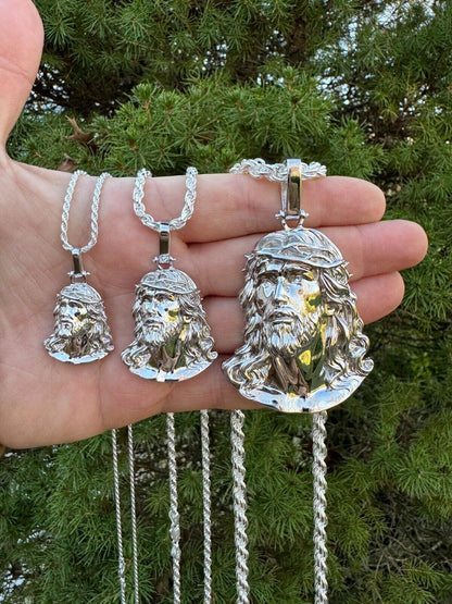 HarlemBling HEAVY Real Solid 925 Sterling Silver Plain Jesus Piece Pendant Necklace DETAILED