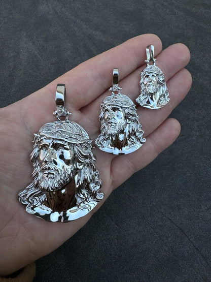 HarlemBling HEAVY Real Solid 925 Sterling Silver Plain Jesus Piece Pendant Necklace DETAILED