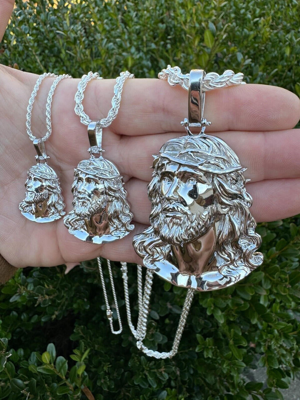 HarlemBling HEAVY Real Solid 925 Sterling Silver Plain Jesus Piece Pendant Necklace DETAILED