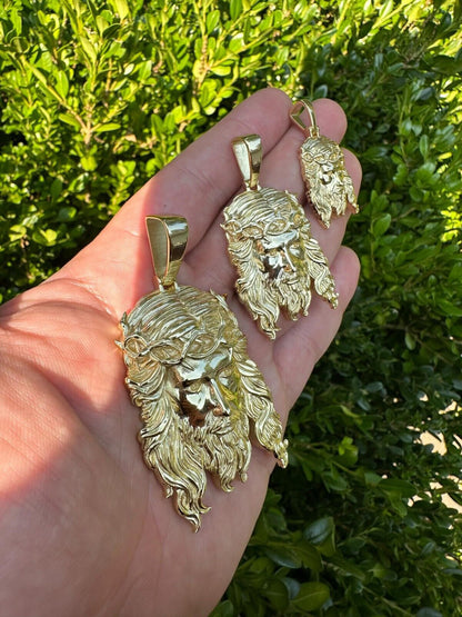 HarlemBling HEAVY SOLID Real 14k Gold Over 925 Sterling Silver Jesus Piece Pendant - 1-2.5"