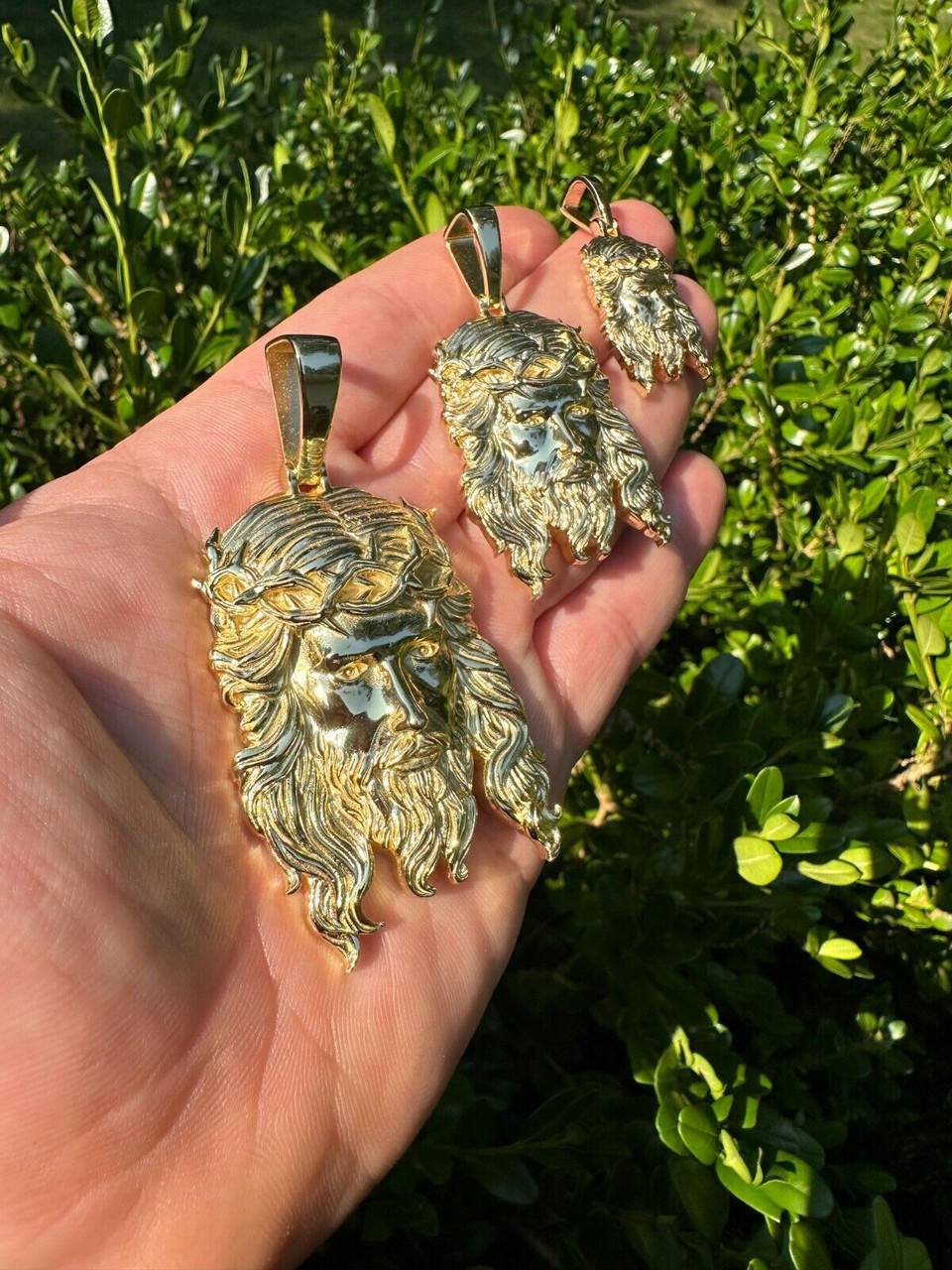 HarlemBling HEAVY SOLID Real 14k Gold Over 925 Sterling Silver Jesus Piece Pendant - 1-2.5"