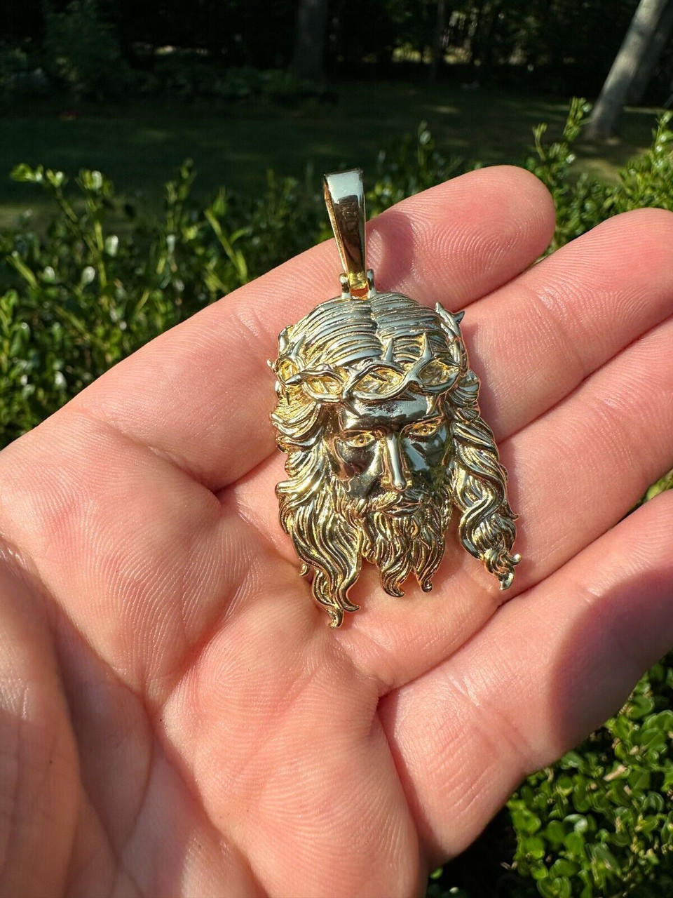 HarlemBling HEAVY SOLID Real 14k Gold Over 925 Sterling Silver Jesus Piece Pendant - 1-2.5"