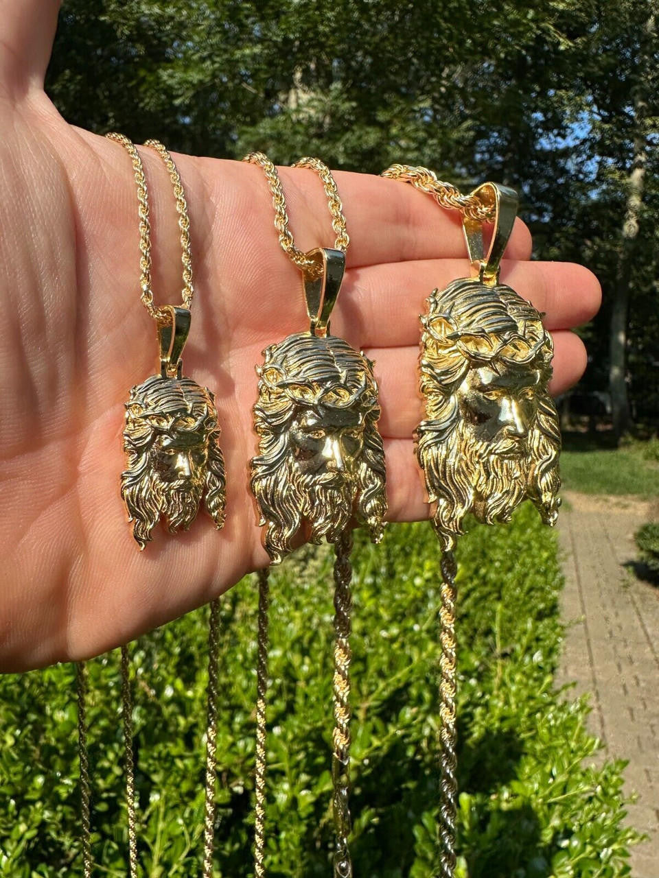 HarlemBling HEAVY SOLID Real 14k Gold Over 925 Sterling Silver Jesus Piece Pendant - 1-2.5"