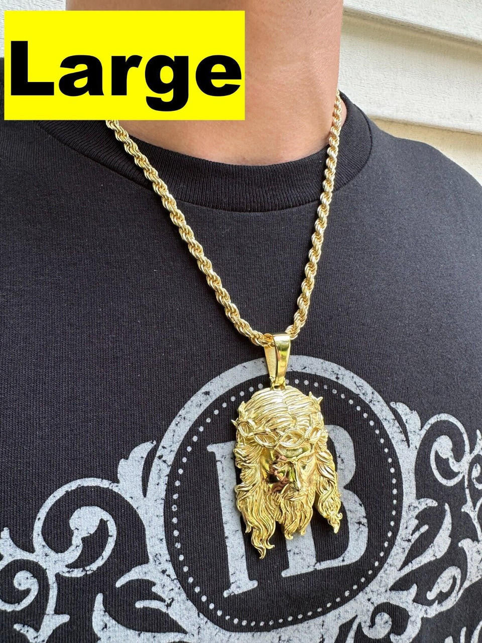 HarlemBling HEAVY SOLID Real 14k Gold Over 925 Sterling Silver Jesus Piece Pendant - 1-2.5"