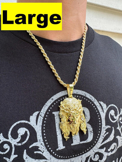 HarlemBling HEAVY SOLID Real 14k Gold Over 925 Sterling Silver Jesus Piece Pendant - 1-2.5"