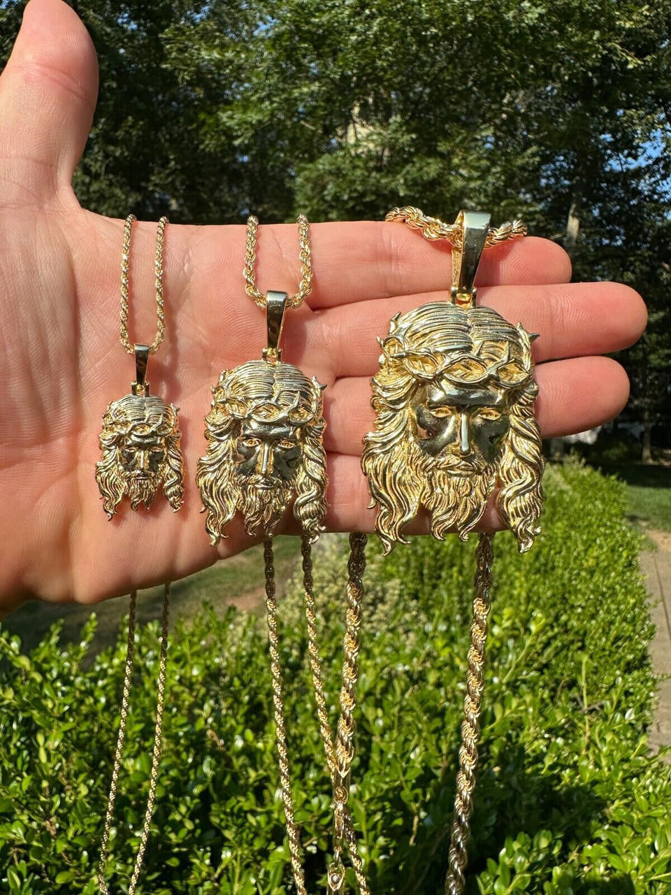 HarlemBling HEAVY SOLID Real 14k Gold Over 925 Sterling Silver Jesus Piece Pendant - 1-2.5"