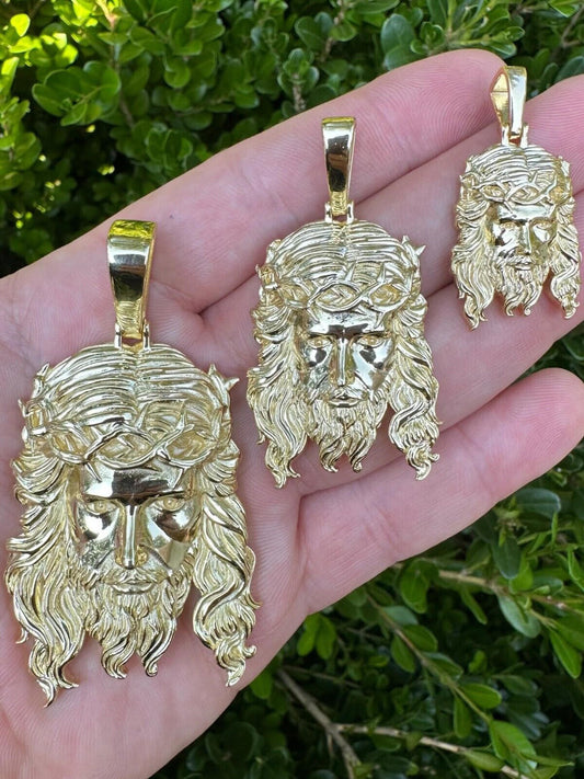 HarlemBling HEAVY SOLID Real 14k Gold Over 925 Sterling Silver Jesus Piece Pendant - 1-2.5"