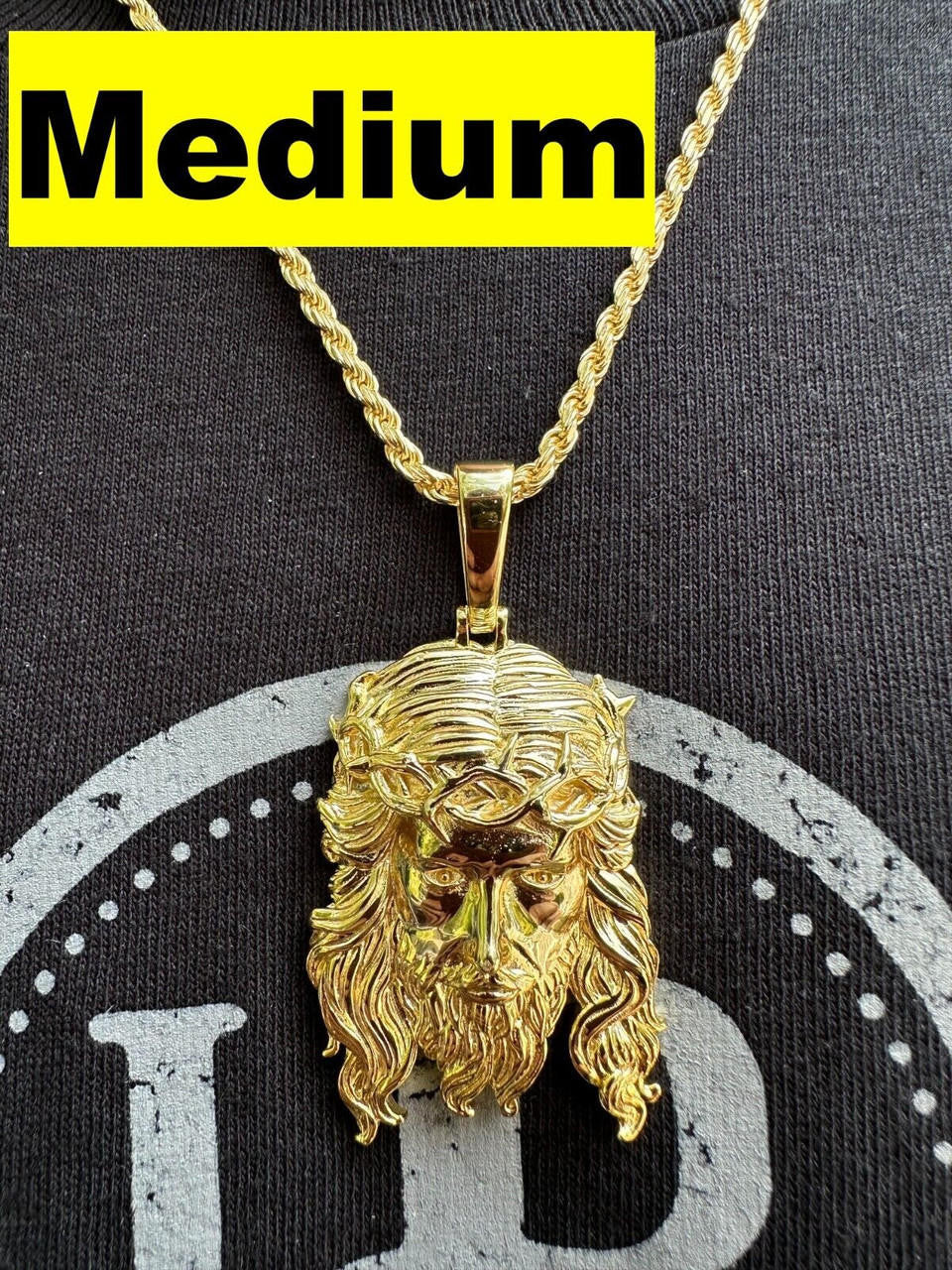 HarlemBling HEAVY SOLID Real 14k Gold Over 925 Sterling Silver Jesus Piece Pendant - 1-2.5"