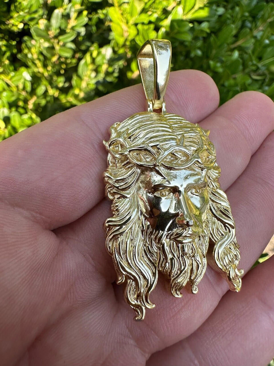 HarlemBling HEAVY SOLID Real 14k Gold Over 925 Sterling Silver Jesus Piece Pendant - 1-2.5"