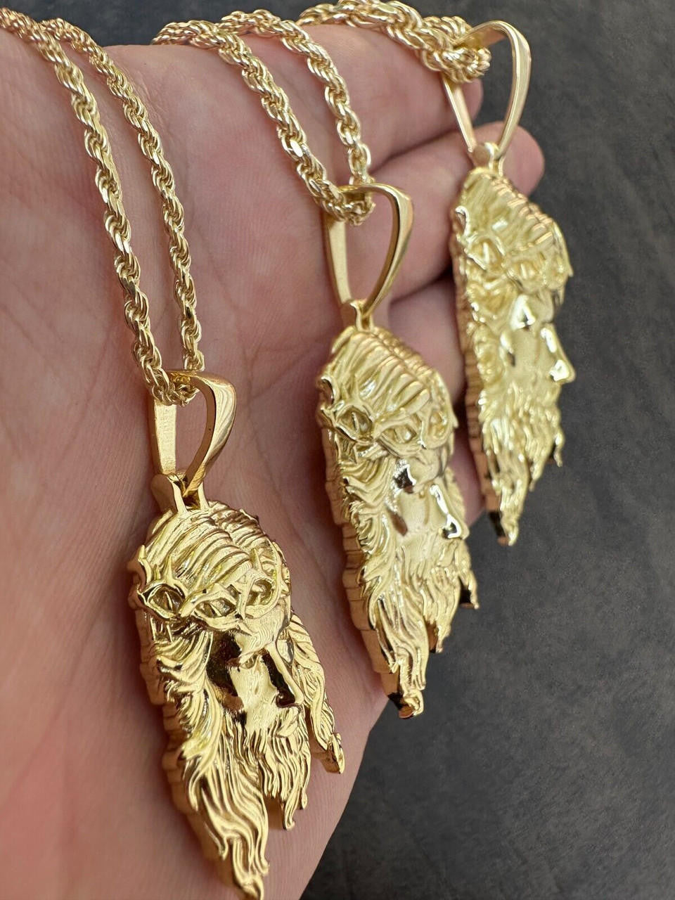 HarlemBling HEAVY SOLID Real 14k Gold Over 925 Sterling Silver Jesus Piece Pendant - 1-2.5"