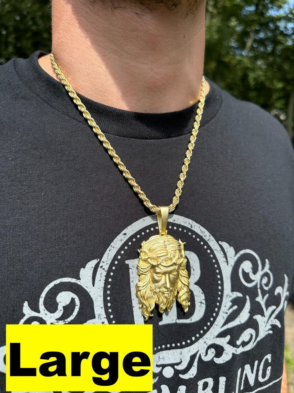HarlemBling HEAVY SOLID Real 14k Gold Over 925 Sterling Silver Jesus Piece Pendant Necklace
