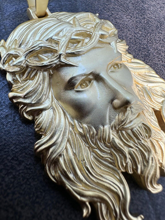 HarlemBling HEAVY SOLID Real 14k Gold Over 925 Sterling Silver Jesus Piece Pendant Necklace