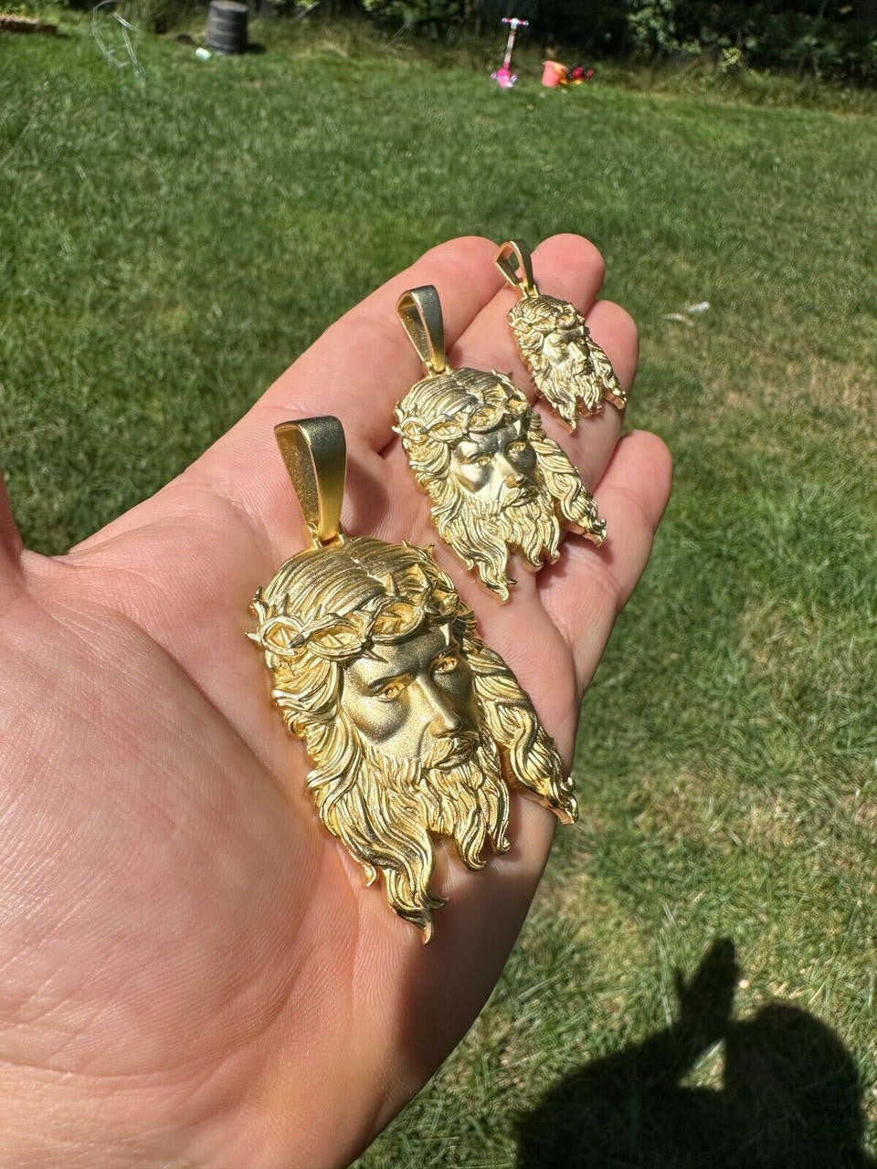 HarlemBling HEAVY SOLID Real 14k Gold Over 925 Sterling Silver Jesus Piece Pendant Necklace