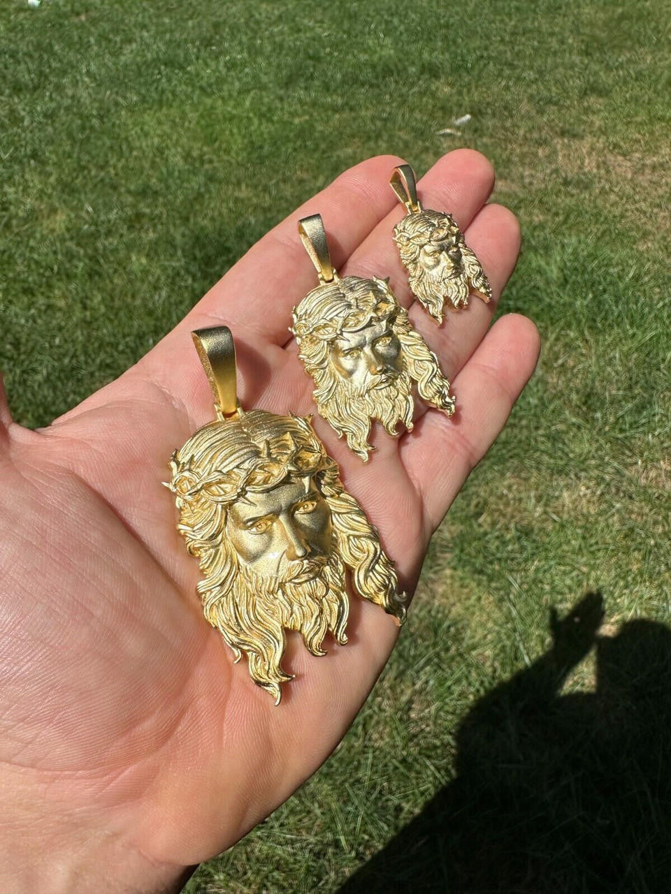 HarlemBling HEAVY SOLID Real 14k Gold Over 925 Sterling Silver Jesus Piece Pendant Necklace