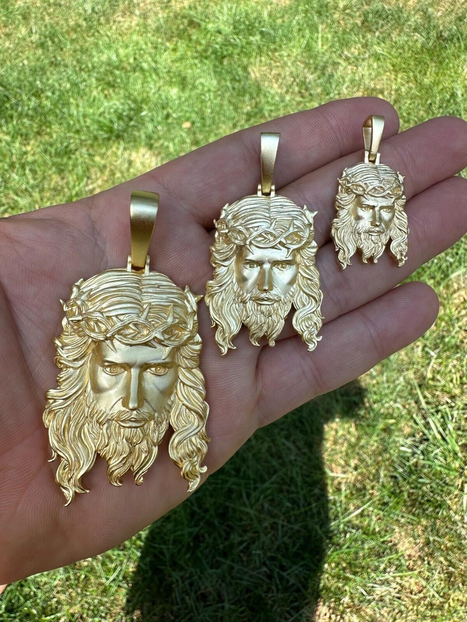 HarlemBling HEAVY SOLID Real 14k Gold Over 925 Sterling Silver Jesus Piece Pendant Necklace