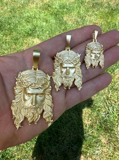 HarlemBling HEAVY SOLID Real 14k Gold Over 925 Sterling Silver Jesus Piece Pendant Necklace