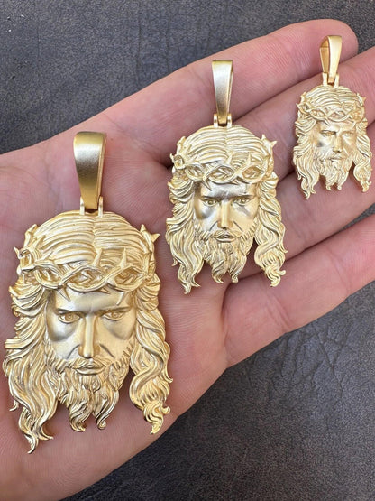 HarlemBling HEAVY SOLID Real 14k Gold Over 925 Sterling Silver Jesus Piece Pendant Necklace