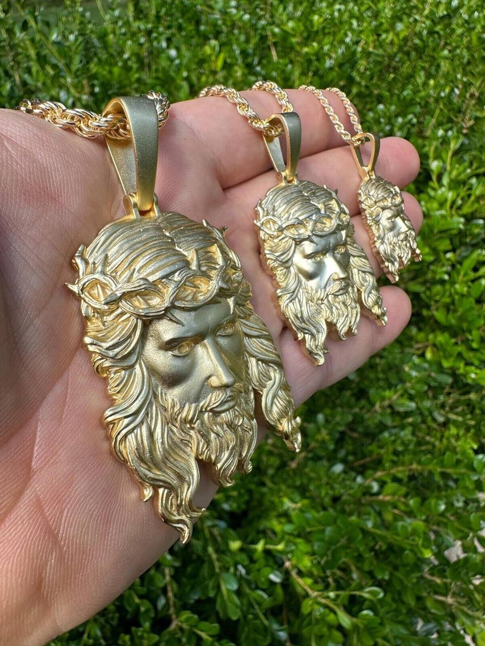 HarlemBling HEAVY SOLID Real 14k Gold Over 925 Sterling Silver Jesus Piece Pendant Necklace