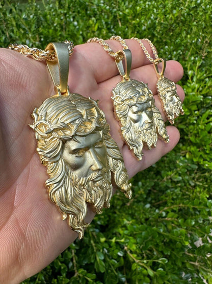 HarlemBling HEAVY SOLID Real 14k Gold Over 925 Sterling Silver Jesus Piece Pendant Necklace