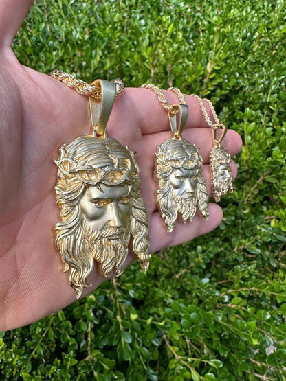 HarlemBling HEAVY SOLID Real 14k Gold Over 925 Sterling Silver Jesus Piece Pendant Necklace