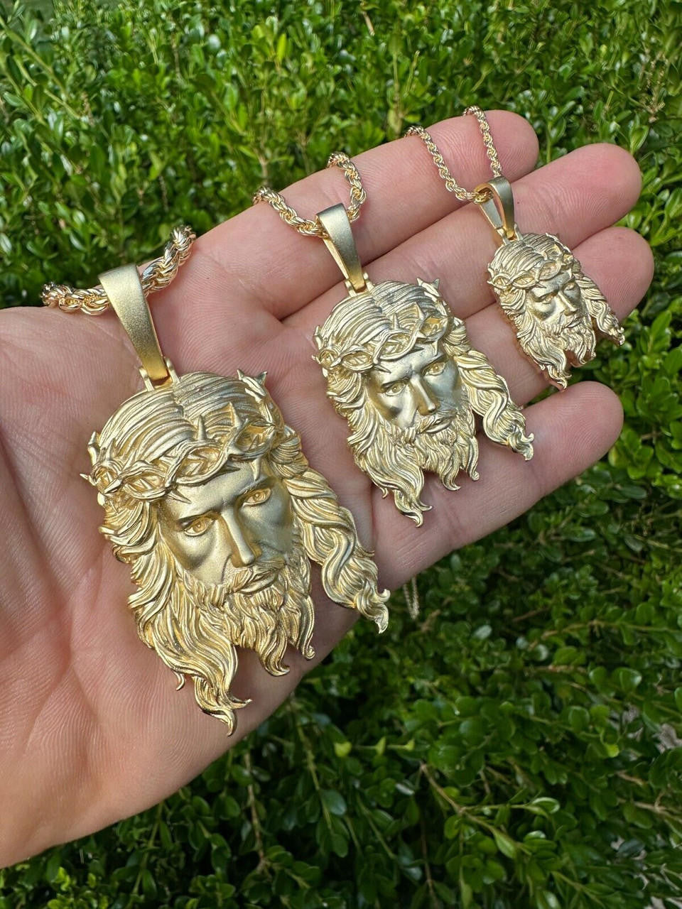 HarlemBling HEAVY SOLID Real 14k Gold Over 925 Sterling Silver Jesus Piece Pendant Necklace