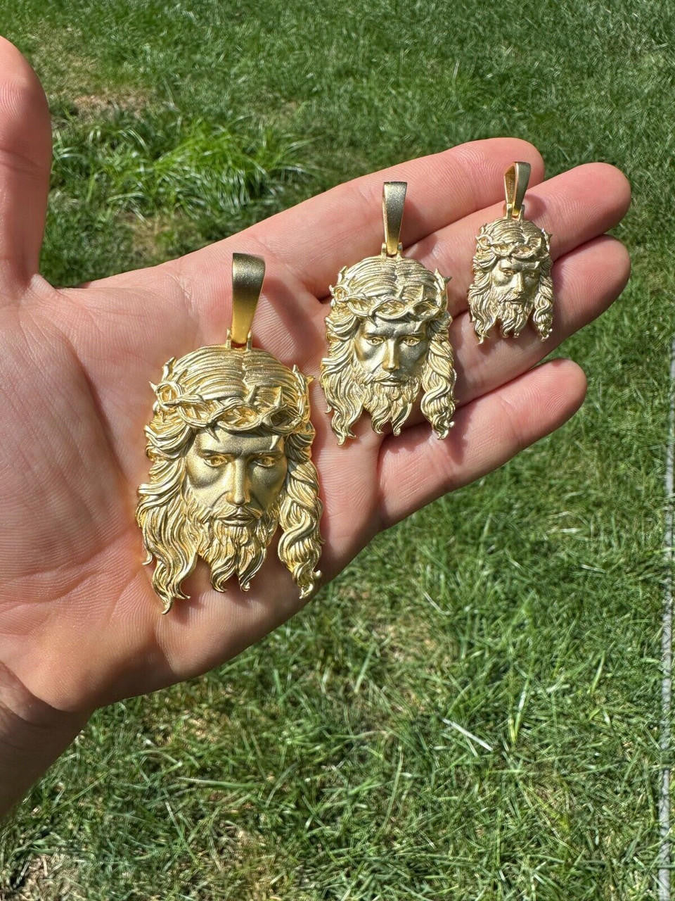 HarlemBling HEAVY SOLID Real 14k Gold Over 925 Sterling Silver Jesus Piece Pendant Necklace