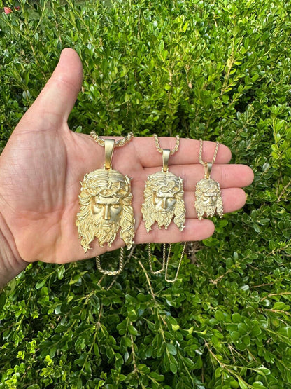 HarlemBling HEAVY SOLID Real 14k Gold Over 925 Sterling Silver Jesus Piece Pendant Necklace