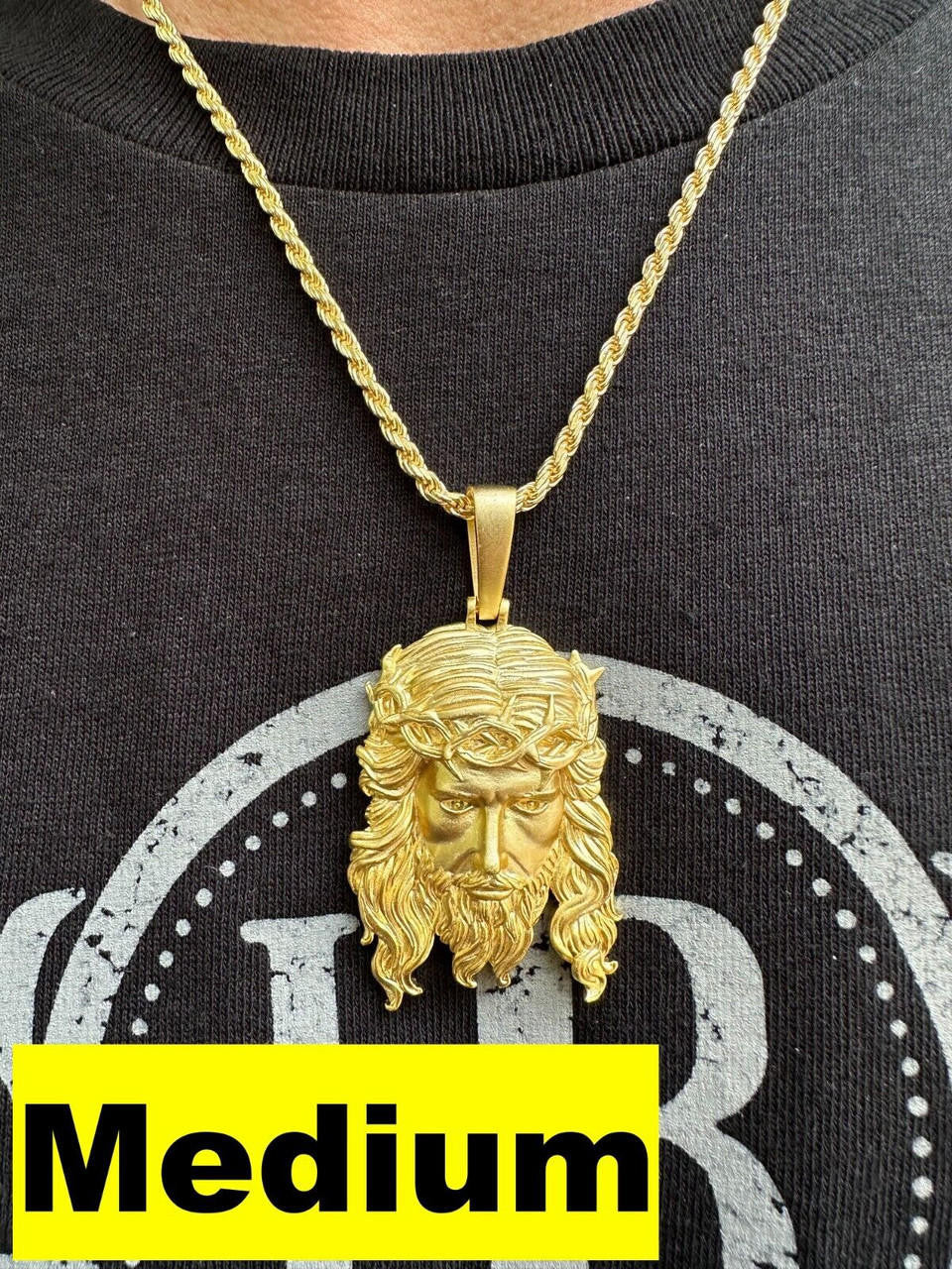 HarlemBling HEAVY SOLID Real 14k Gold Over 925 Sterling Silver Jesus Piece Pendant Necklace