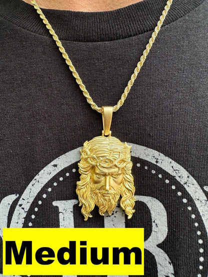 HarlemBling HEAVY SOLID Real 14k Gold Over 925 Sterling Silver Jesus Piece Pendant Necklace