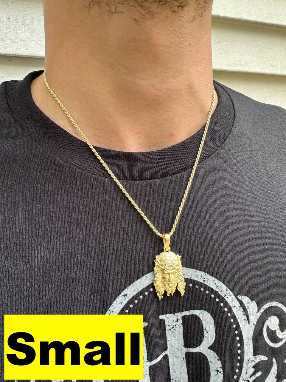 HarlemBling HEAVY SOLID Real 14k Gold Over 925 Sterling Silver Jesus Piece Pendant Necklace