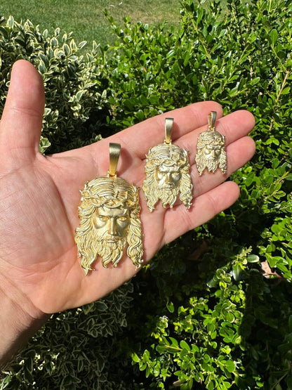 HarlemBling HEAVY SOLID Real 14k Gold Over 925 Sterling Silver Jesus Piece Pendant Necklace