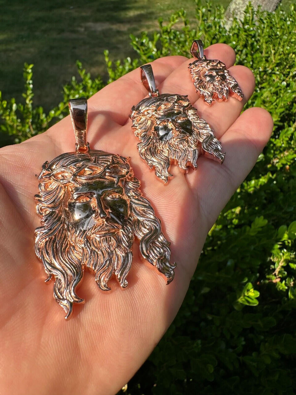 HarlemBling HEAVY SOLID Real 14k Rose Gold 925 Sterling Silver Jesus Piece Pendant - 1-2.5"